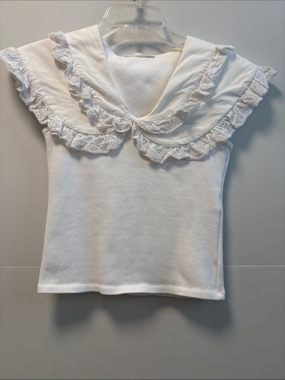 Zara White Tank Top with Ruffled Lace Sailor Collar